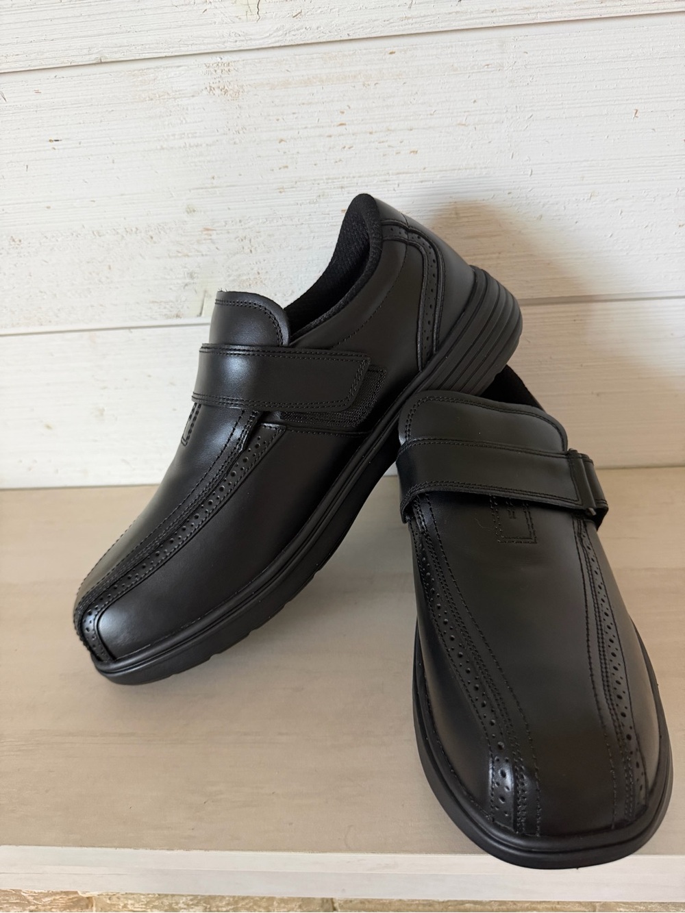 OrthoFeet 585 Leather Hook & Loop Oxford Shoes Men’s Black US 11 2E Wide NEW